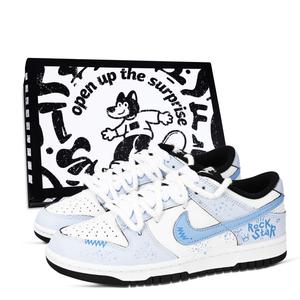 Nike Кроссовки для скейтбординга Dunk Black White, Rock Yellow Crown, устойчивые к истиранию, сине-белые, унисекс