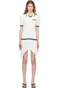 Белое трикотажное мини-платье-поло из вискозы в рубчик Off-White, бело-черный