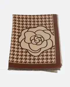 Прямоугольный жаккардовый шарф в узор «гусиная лапка», классический и изысканный стиль для женщин Kbas, песочный