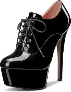 Женские ботильоны HEUIVZAR с коротким голенищем, высокой шпилькой, закрытым носком, лакированные, на шнуровке, каблук 15 см, Black