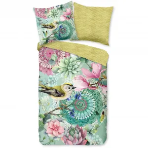 Набедренное двустороннее постельное белье «XABINE», Мако-сатин, 135x200, молния, двусторонняя, мандала, птичьи цветы, зеленый Hip