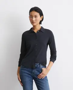 Женская блузка обычного кроя из трикотажа LENZING ECOVERO MARC  O'POLO, темно-синий