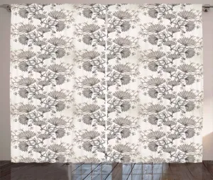 Шторы ABAKUHAUS Vintage Rustic, цветы хризантемы, универсальные ленточные шторы для гостиной с петлями и крючками, 280 x 175 см, серо-коричневый, цвет яичной скорлупы