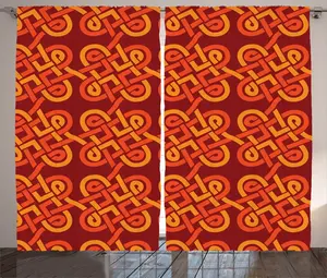 Штора ABAKUHAUS в ирландском деревенском стиле, старинный узор кельтский узел, универсальная тесьма для гостиной с петлями и крючками, 280 x 175 см, цвет: красно-оранжевый