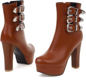 Женские ботильоны Alyaafifa на шнуровке с массивным каблуком, платформой и закрытым носком, из матовой кожи, с заклепками, высокие короткие ботинки, сексуальные винтажные туфли, Brown - C