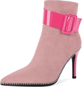 Женские ботильоны Mettesally с заостренным носком, высокие каблуки-стилет, украшенные бисером, на молнии, размер для женщин, осенние ботиночки, каблук 3,8 дюйма, Suede Pink