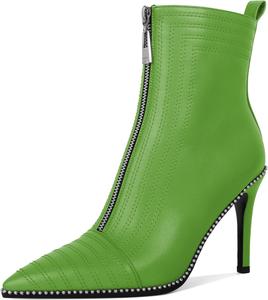 Женские модные ботильоны AUMOTED с заостренным носком, сексуальные на молнии, с украшением из бисера, вечеринка, вышивка, на высоком каблуке 3,7 дюйма, Matte Olive Green