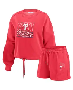 Женский красный комплект одежды Philadelphia Phillies из выстиранного флиса с толстовкой и шортами для дома WEAR by Erin Andrews