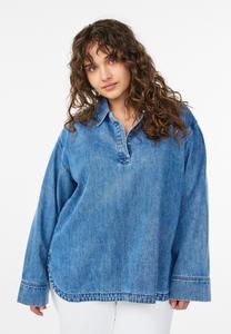 Блуза Zizzi LOCKERE KRAGEN UND V-AUSSCHNITT, Light Blue Denim/Light-Blue Denim