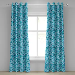 Синяя штора на люверсах ABAKUHAUS с геометрическим узором и треугольниками в зимних океанических тонах, абстрактная мозаика, декоративные двухпанельные шторы, 280 см x 260 см, небесно-голубой, светло-голубой