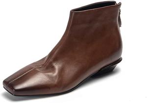 Женские ботильоны TinaCus из натуральной кожи, ручная работа, с квадратным носком, задней молнией и низким каблуком, современные ботинки, Brown