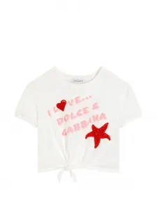 Футболка с завязкой спереди и отделкой Dolce & Gabbana Kids, белый