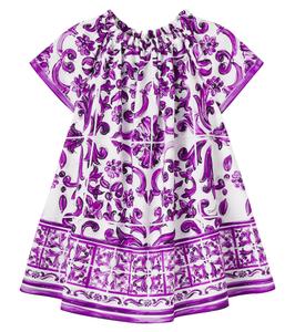 Платье из хлопкового поплина с майоликовой печатью Dolce&Gabbana Kids, Maiolica 5L Viola