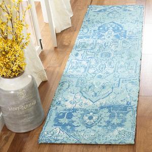 Ковер-дорожка SAFAVIEH, 69 x 244 см, Saffron Collection, Aqua & Blue, ручной работы в стиле бохо шик с эффектом потертости, идеально подходит для помещений с высокой проходимостью в гостиной, спальне (SFN621J)