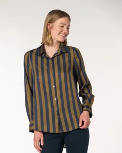 Женская рубашка из твила с вертикальным полосатым принтом Naulover, зеленовато-коричневый