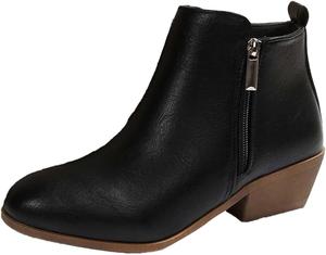 Женские ботильоны Классические низкие каблуки Ботинки до щиколотки Формальные Широкая полнота Короткие ботинки Повседневные Удобные Вестерн с молнией Generic, Black