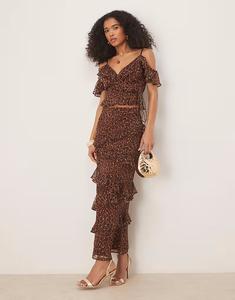 Юбка макси с леопардовым принтом коричневого цвета - КОРИЧНЕВЫЙ Anaya