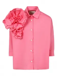 Рубашка с цветочной аппликацией Douuod Kids, розовый