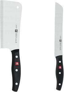 Нож-тесак Zwilling Twin Pollux, длина лезвия: 15 см, и хлебный нож Twin Pollux, длина лезвия: 20 см, зубчатое лезвие, рукоятка из нержавеющей стали и рифленого пластика, черный