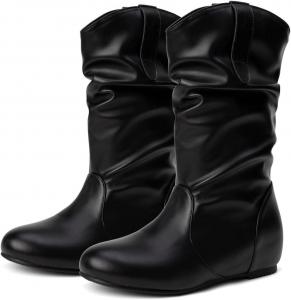 Сапоги DINTAHA средней длины, свободного кроя, ковбойские, плоские, западные ботильоны до щиколотки, Black Pu