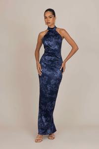 Платье WAL G. ABIGAIL HALTERNECK MAXI, Navy Floral Print/Dark Blue
