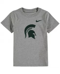 Футболка с логотипом команды Michigan State Spartans для мальчиков и девочек, цвет Heather Gray Nike