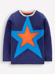 Детская футболка с длинными рукавами и аппликацией звезды Mini Boden, College Navy Star