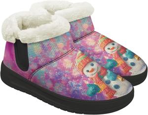 Женские зимние ботинки KEIAHUAN с утеплителем из меха, удобные кроссовки на снег с пушистым воротником, подходящие для улицы, Cute Snowman