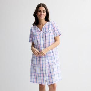 Женский короткий тканый халат на молнии Croft & Barrow, цвет summer plaid pink