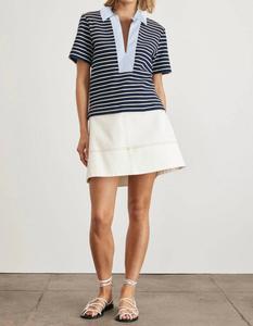 Топ Melanie в тонкую полоску цвета морской волны с кремовым оттенком Tanya Taylor, Maritime Blue/Cream Thin Stripe