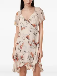 Платье Darma с оборками и цветочным принтом AllSaints, нейтральный
