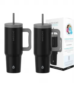 Термокружка объемом 1 л (около 1,2 литра) с трубочкой и ручкой, 2 шт Grosche, черный