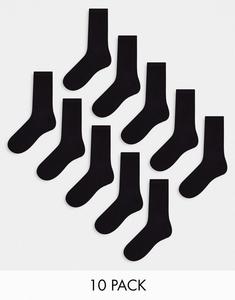 Набор из 10 черных носков с логотипом Jack & Jones