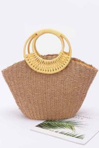Искусственная соломенная сумка-шоппер с бамбуковой ручкой FASHNZFAB, хаки