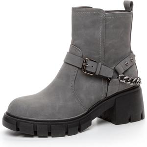 Женские платформенные боевые ботинки с массивным каблуком, цепочкой, челси, боковой молнией, повседневные ботинки с заклепками на щиколотке LIXGVHRO, 35 Grey