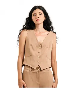 Бежевый женский жилет с золотыми пуговицами Gaudi, бежевый