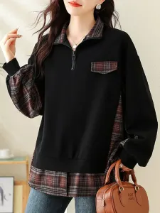 Проверьте переключение узора женская блузка с молнией до середины груди Doux Belle, цвет Black