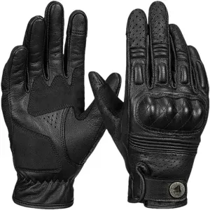 Унисекс винтажные кожаные перфорированные мотоциклетные перчатки с сенсорным экраном, Black