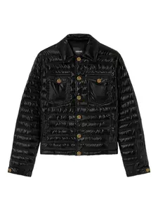 Стеганый пуховик на пуговицах Versace, черный