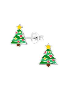 Alexander York Серьги-гвоздики в виде сердечек в форме рождественской елки из серебра 925 пробы, комплект из 2 штук