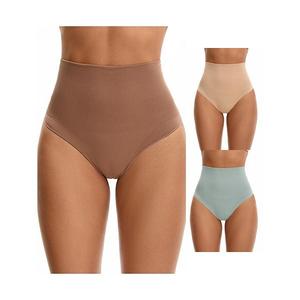 3 пачки женских стрингов-утягивающего белья для контроля живота с высокой талией Inspire Chic, Beige Blue Coffee