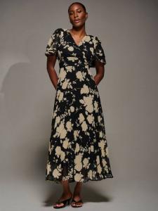 Платье из шифона с цветочным принтом и рюшами Jolie Moi, Black Floral