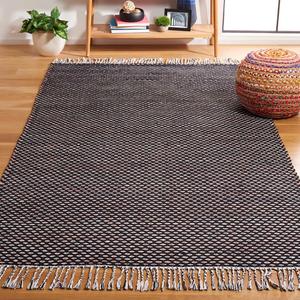 Ковер для интерьера SAFAVIEH, 122 x 183 см, Montauk Collection - Black & Ivory, ручное плетение, хлопок, идеален для помещений с высокой проходимостью: прихожая, гостиная, спальня (MTK475Z)