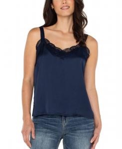 Женская атласная майка с кружевной отделкой Liverpool Los Angeles, Dark Navy
