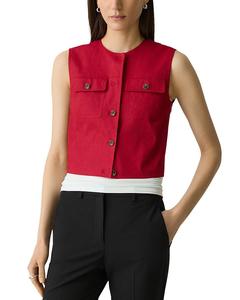 Приталенный льняной жилет без рукавов Theory, красный