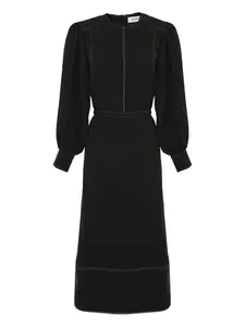 Платье миди с объемными рукавами и кулиской YVES SALOMON, черный