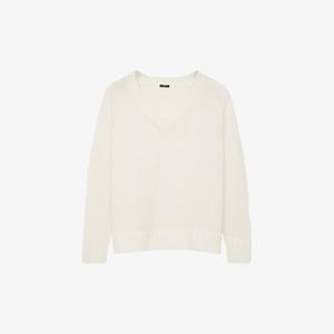 Кашемировый джемпер в рубчик с V-образным вырезом Joseph, слоновая кость