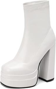 Женские ботильоны MRKEWUNEY на платформе со средним голенищем, 06 White