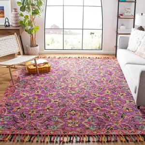 Ковер SAFAVIEH, 183 x 183 см, Blossom Collection, Purple & Multi, ручной работы с кистями из шерсти, идеален для помещений с высокой проходимостью в гостиной, спальне (BLM451A)
