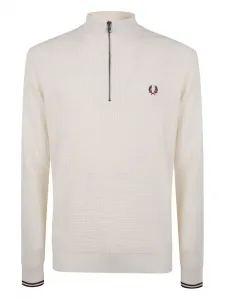 Вафельный свитер на молнии до середины Fred Perry, молочно-белый